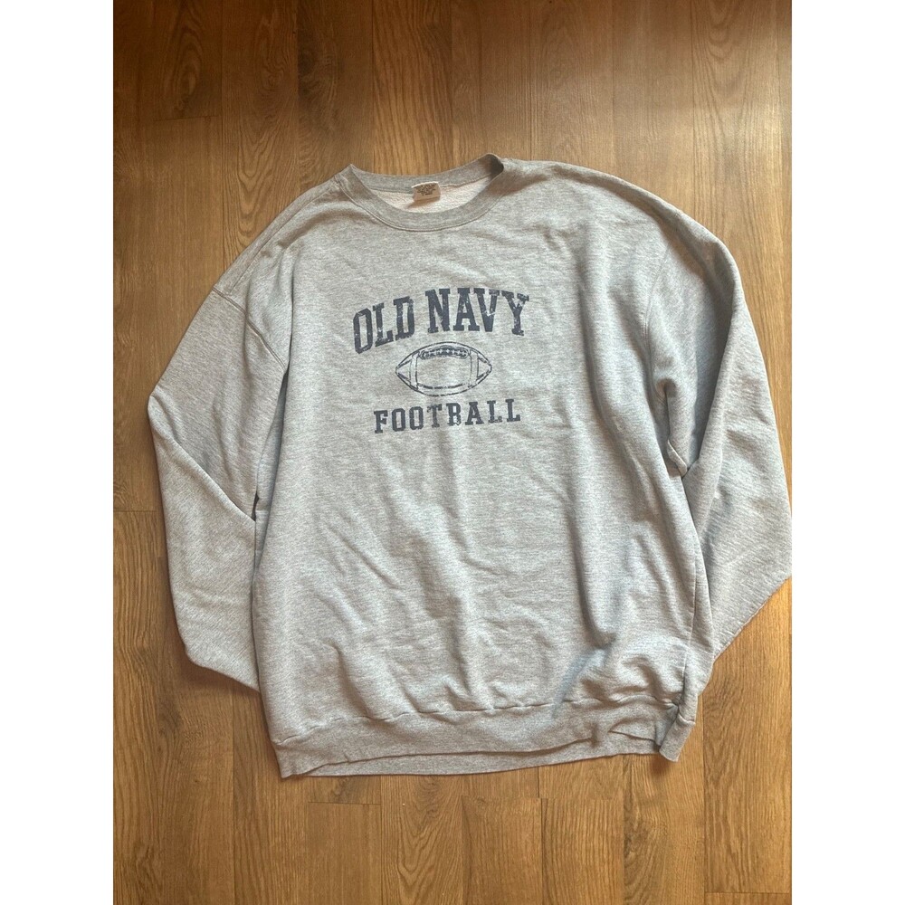 Vintage 90s Old Navy Football Sweatshirt Mens XXL Gray Crewneck Made in USA